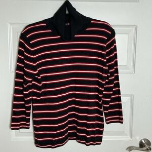 Striped Navy and Red Turtleneck Sweater Large